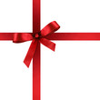 Rote Geschenkschleife und Geschenkband aus rotem Satin - Geschenk, Schleife, Band - Isoliert - weißer Hintergrund. Vorlage für Grußkarten und Postkarten. 