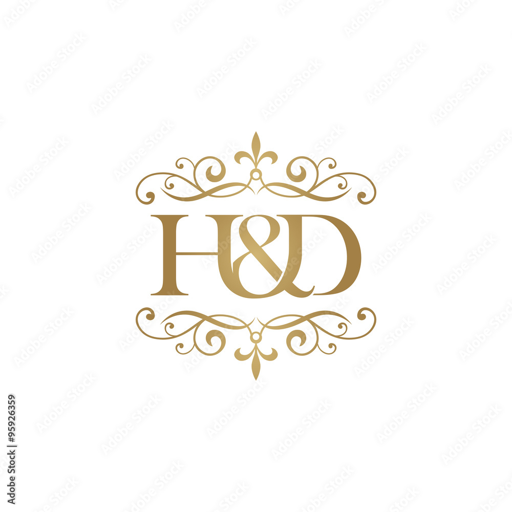 H&D Initial logo. Ornament ampersand monogram golden logo の Stock 
