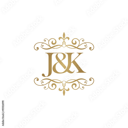 J&K Initial logo. Ornament ampersand monogram golden logo Stock Vector