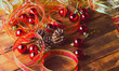 © lblinova - Christmas background. Christmas decorations on the wooden background