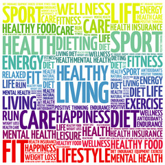 Wall Mural - Healthy Living word cloud background, health concept