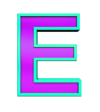 One letter from purple glass with blue frame alphabet set, isolated on white. Computer generated 3D photo rendering.