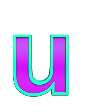 One lower case letter from purple glass with blue frame alphabet set, isolated on white. Computer generated 3D photo rendering.