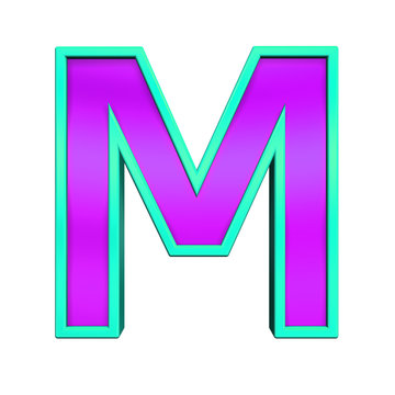 One letter from purple glass with blue frame alphabet set, isolated on white. Computer generated 3D photo rendering.