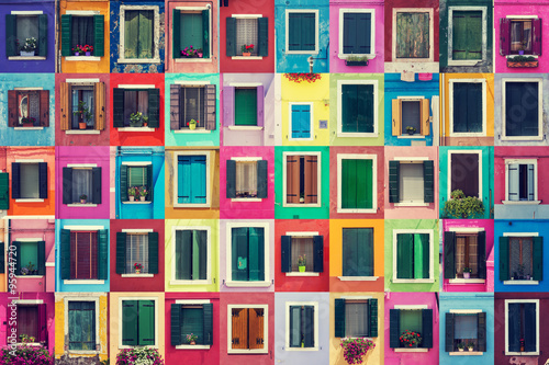 Fotografía Abstract colorful windows on the island of Burano Venice Italy