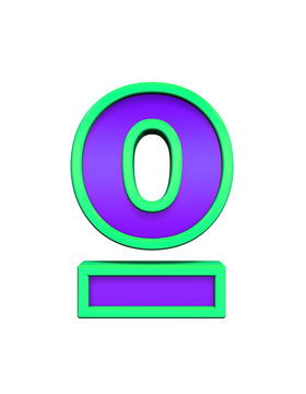 Number mark sign from violet glass with green frame alphabet set, isolated on white. Computer generated 3D photo rendering.
