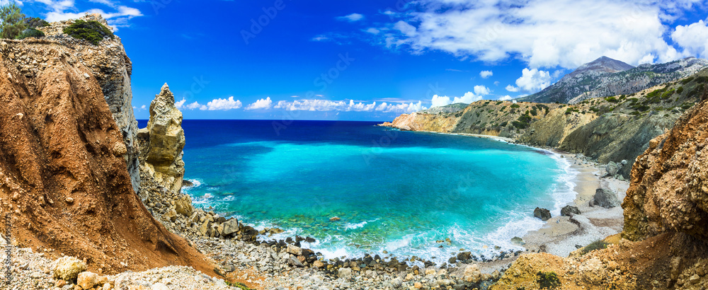 wild beautiful beaches of Greece - Akrotiri bay in Karpathos island - obrazy, fototapety, plakaty 