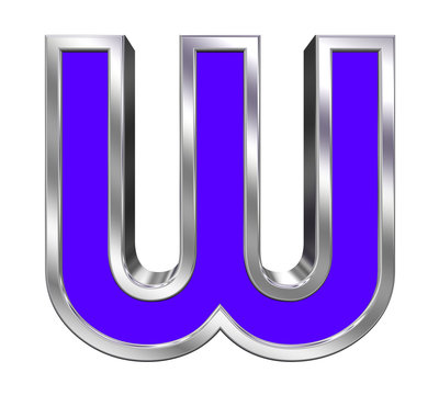 One letter from blue with chrome frame alphabet set, isolated on white. Computer generated 3D photo rendering.