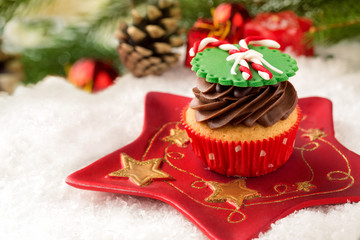 Cupcake with festive Christmas setting