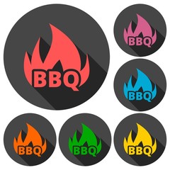 Poster - BBQ, Grill Or Barbecue icons set with long shadow