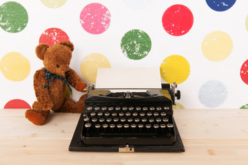 Wall Mural - Type writer and vintage bear