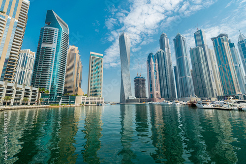 Nowoczesny obraz na płótnie Dubai - AUGUST 9, 2014: Dubai Marina district on August 9 in UAE. Dubai is fastly developing city in Middle East