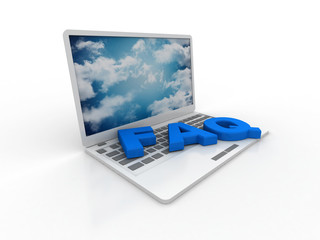 Poster - 3d illustration Frequently Asked Questions symbol on laptop