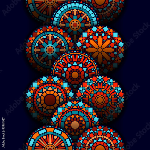 colorful-circle-flower-mandalas-geometric-seamless-border-in-blue-red-and-orange-vector