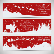 Vector Set Of Three Christmas Horizontal Banners.