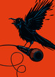 Raven is holding a microphone. Rock illustration for posters.