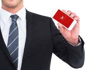 Sticker - Composite image of businessman showing his smartphone screen