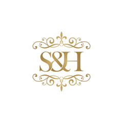 S&H Initial logo. Ornament ampersand monogram golden logo