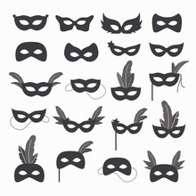 Set Of Isolated Carnival Masks, Black And White
