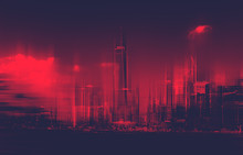Red Toned Blurred Lower Manhattan City Skyline