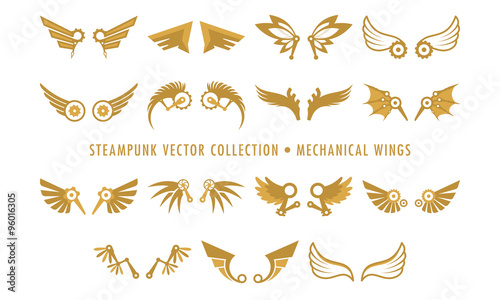 Steampunk Collection (isolated on white) - Mechanical Wings Canvas Print