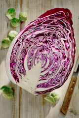 Wall Mural - Red cabbage-green Brussels sprouts