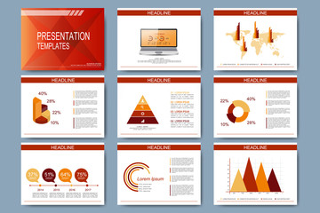 Poster - Set of vector templates for presentation slides. Modern business design with graph and charts