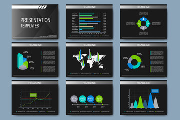 Poster - Set of vector templates for presentation slides. Modern business design with graph and charts