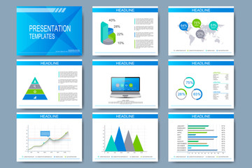 Poster - Set of vector templates for presentation slides. Modern business design with graph and charts