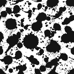 Wall Mural - Vector seamless watercolor pattern, black splashes, blots, stain