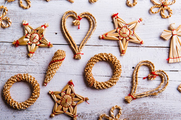 Wall Mural - christmas straw decoration. studio shot.