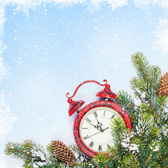 Aufkleber - Christmas background with clock and branch