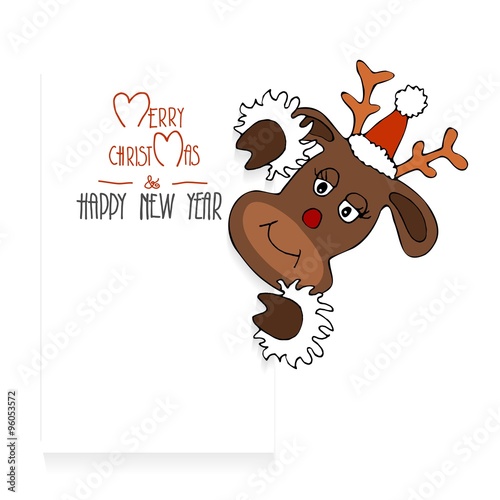 Deer Reindeer Rudi Rudolph Elk Cartoon Holding A Sign With Greeting Merry Christmas And Happy New Year Buy This Stock Vector And Explore Similar Vectors At Adobe Stock Adobe Stock