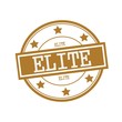 Elite white stamp text on circle on brown background and star