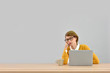 Working girl in front of laptop being tired, isolated
