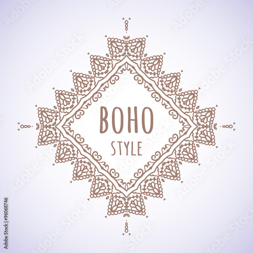 Fotografie, Obraz Hand drawn Boho style frame on a teal background with a place for your text
