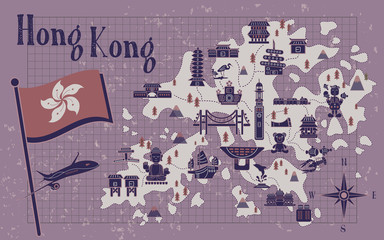 Canvas Print - Hong Kong travel map