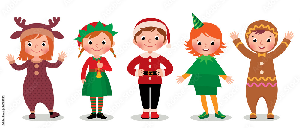 Group of children in costumes Christmas/Cartoon vector illustration of a  Group of children in christmas costume isolated on white background Stock  Vector | Adobe Stock