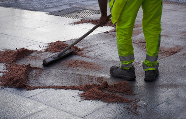 City workers - cleaning and washing of city streets