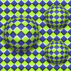 Balls roll down. Abstract vector seamless pattern with optical illusion of movement.