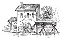 Mill Race, Vintage Engraving.