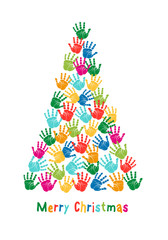 Wall Mural - Hand print Christmas tree, vector