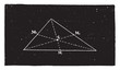 Triangle center of gravity, vintage engraving.