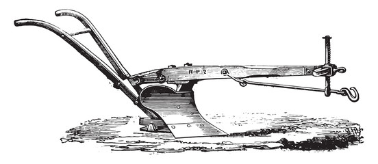 Wall Mural - age wooden plow to eckert, vintage engraving.