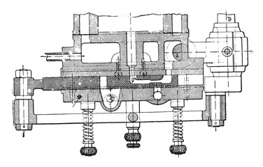 Wall Mural - Horizontal section of the Otto engine drawer, vintage engraving.