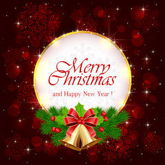 Poster - Decoration with Christmas bells on red shiny background