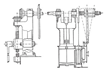 Poster - Commissioning of the steam train machine, vintage engraving.