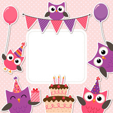Party Owls Pink Card
