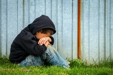 Wall Mural - Sad homeless Boy