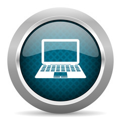 Poster - computer blue silver chrome border icon on white background